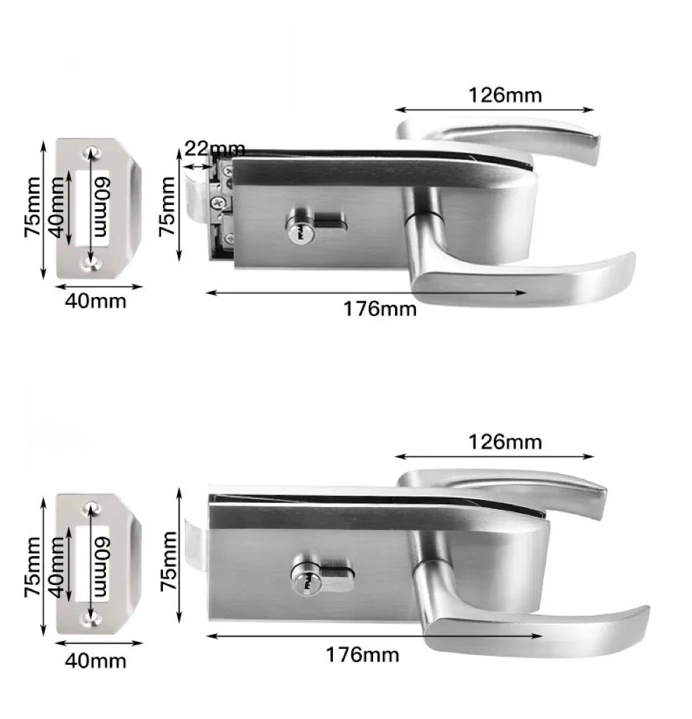 Studio Frameless Zinc Alloy or Stainless Steel Glass Door Lock with Handle Key