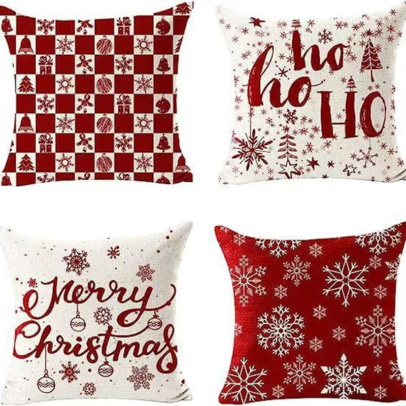 Wholesale Christmas Pillow Covers Set of 4 Snowman Deer Tree Holiday Decor