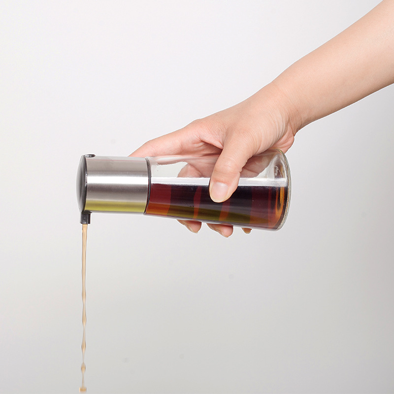 Wholesale 350ml Leak-Proof Controllable Soy Sauce Vinegar Oil Glass Bottle with Stainless Steel Lid
