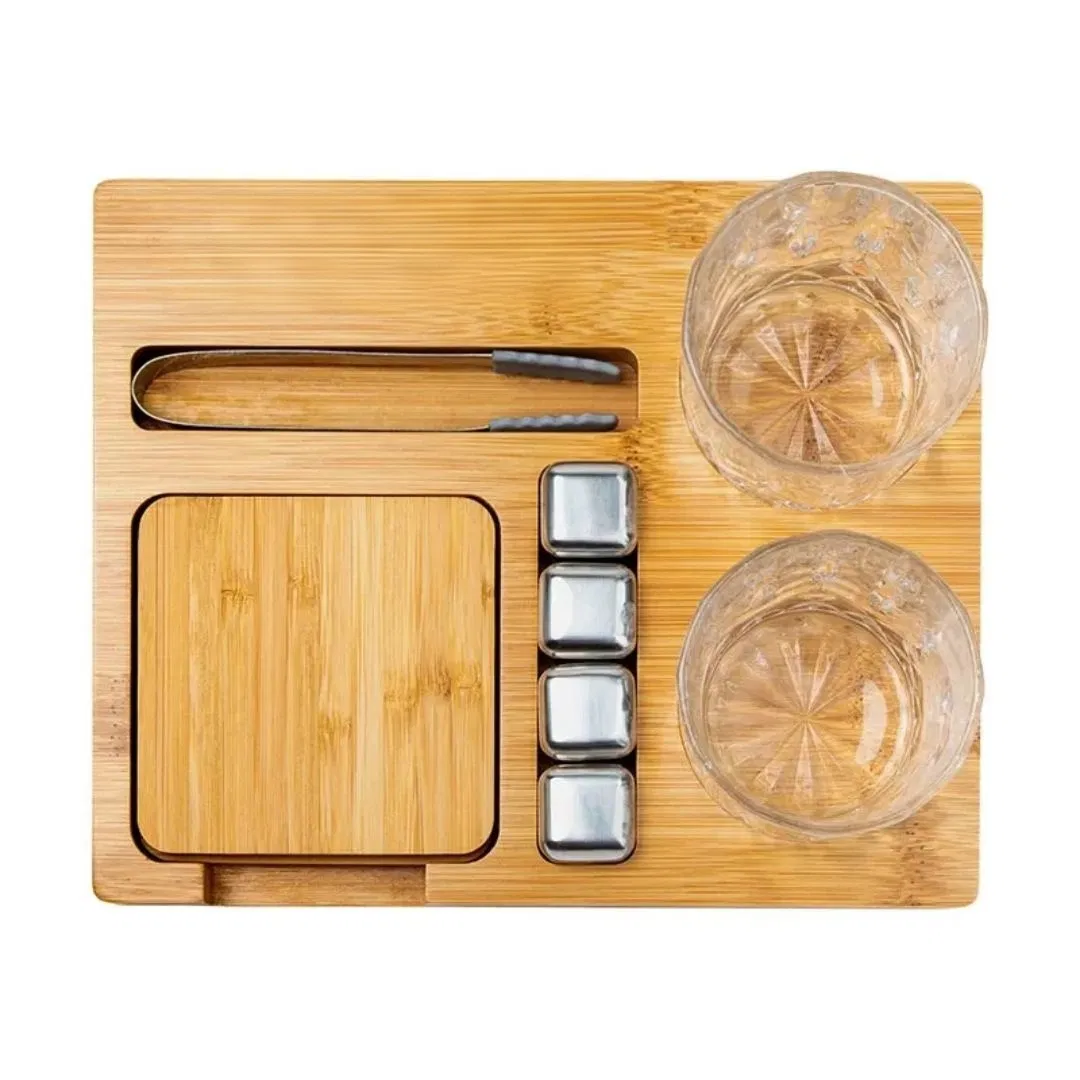 Wholesale Luxury Collins 10 Piece Whiskey Set Customized Creative Crystal Whiskey Glasses with Coasters Bamboo Tray