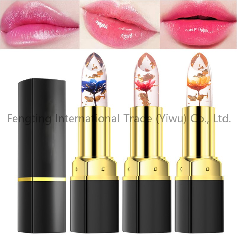 Color-Changing Crystal Jelly Romantic Flower Infused Transparent Long Lasting Temperature for Personalized Shade Lipstick