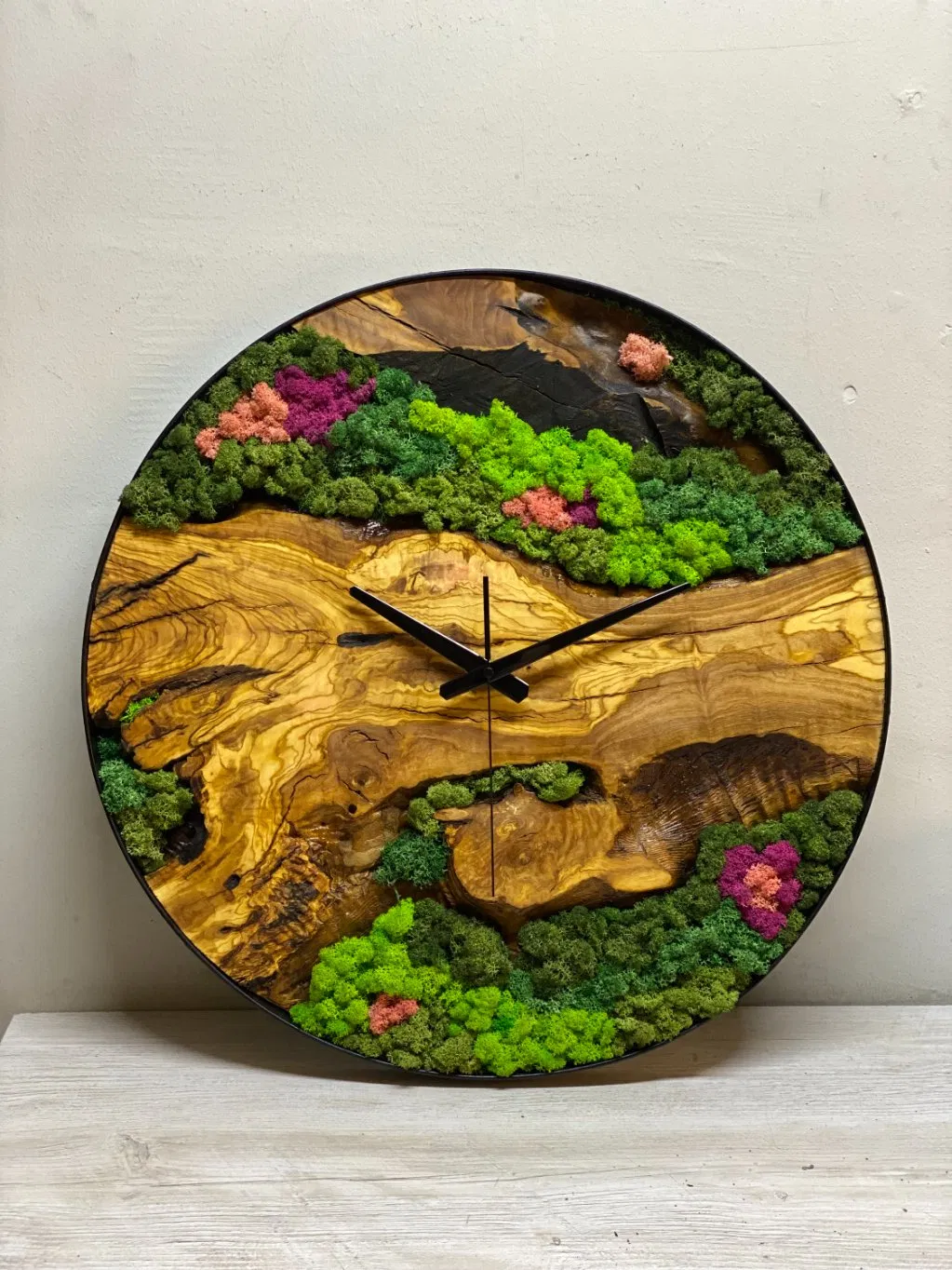 Wood Wall Clock, Moss Wall Art, Moss Art, Moss Wall Clock, Moss Art with Wood Unı Que Wall Decor, New Home Gift, Housewarming