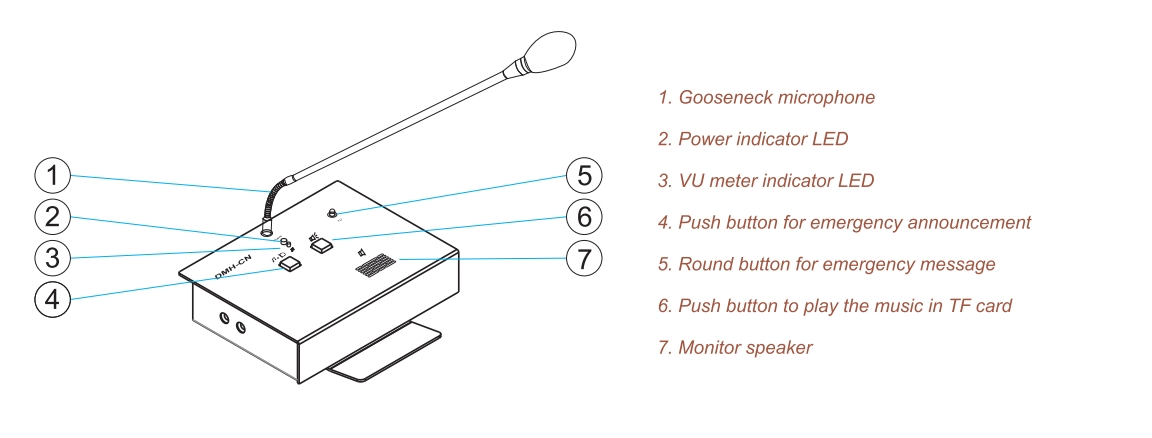 Gooseneck Microphone Analog Paging Desk for Emergency Announcement & Evac Message Alert