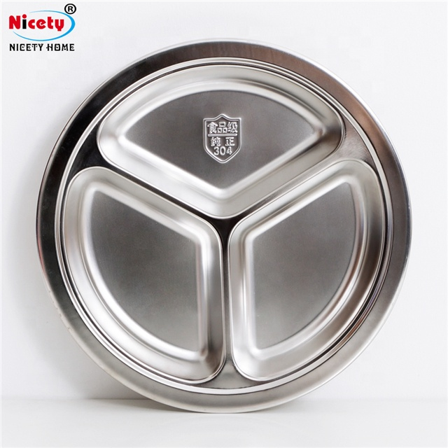 Whalesale Hot Selling Stainless Steel Divided Compartment Fast Food Dinner Plate Round for Kids School