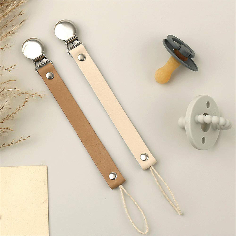 Baby Pacifier Clip Vegan Leather Colourful Beads Dummy Clip Baby Soother Nipple Holder for Baby