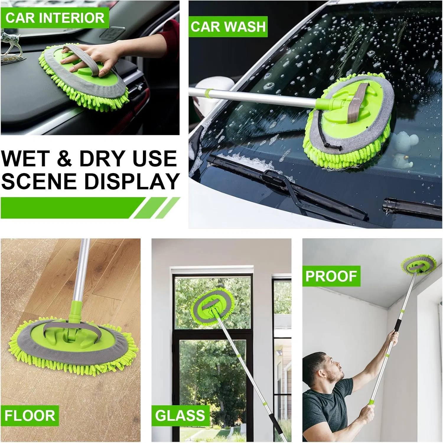Mop Sponge with Long Handle Chenille Microfiber Car Wash Brush Kit