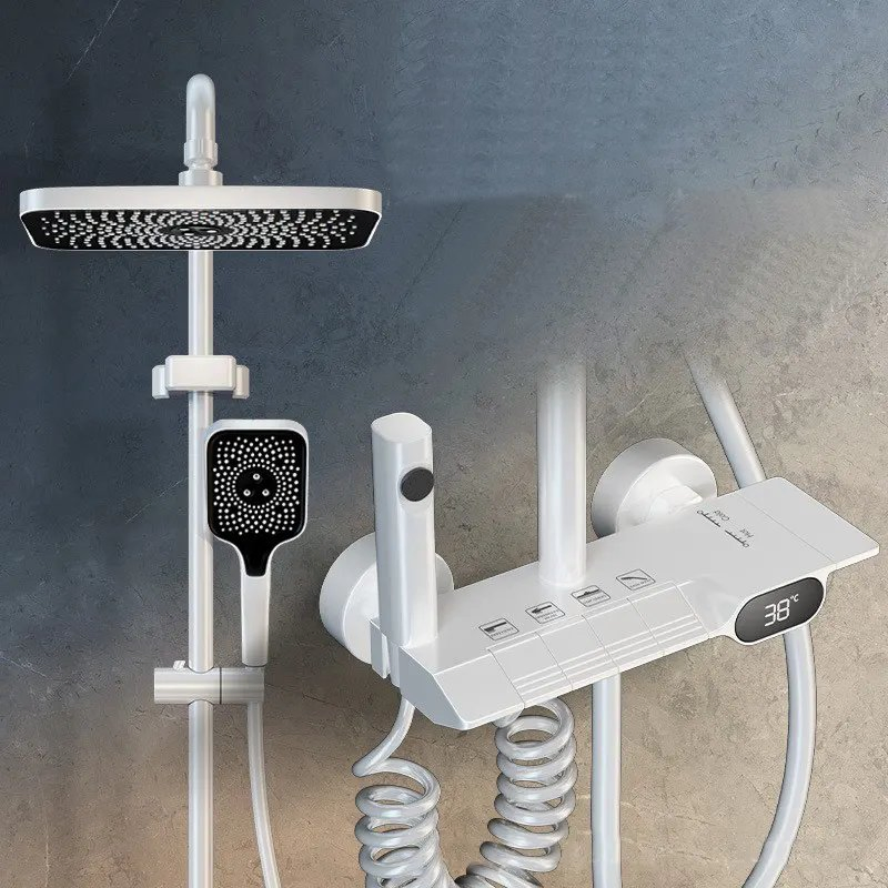 China Manufacturer Shower System Digital Display Faucet Set Wall Mount 4 Functions Piano Keys Rain Shower Set 12" Shower Head