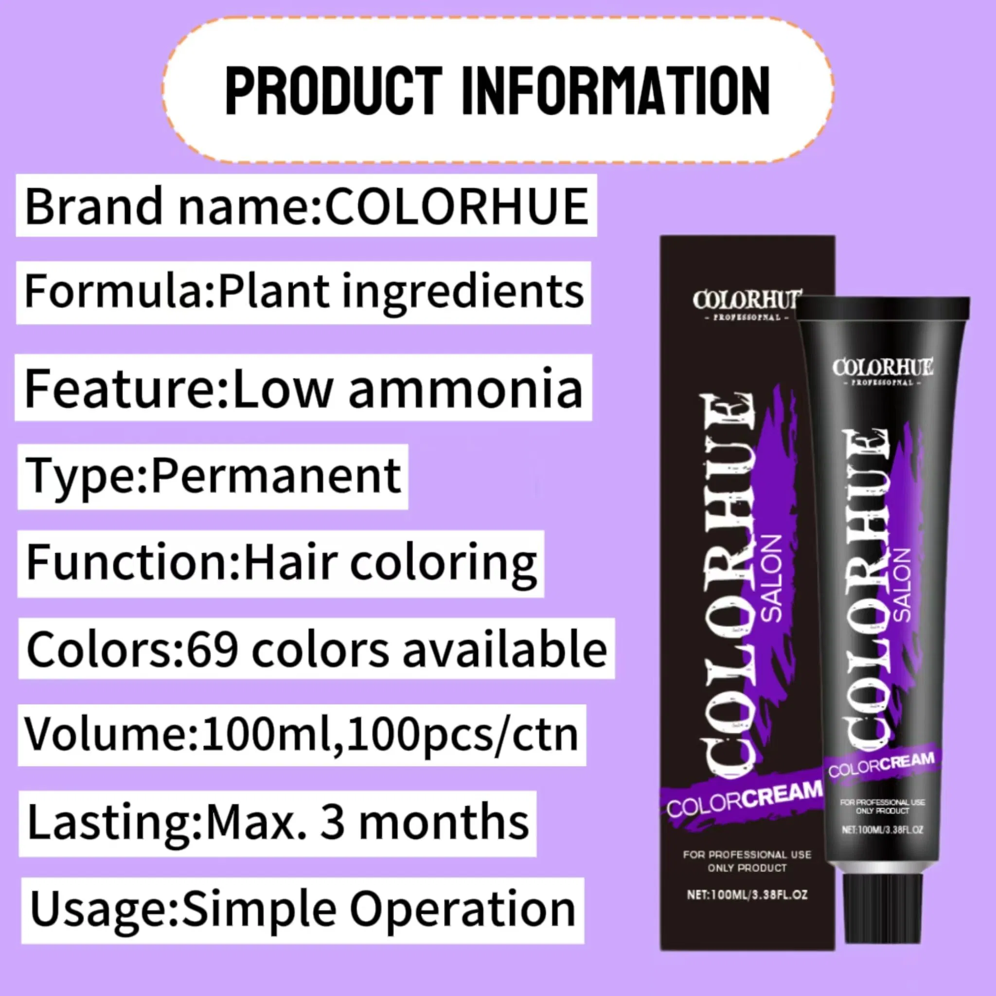 Low MOQ Professional Natural Hair Color 100ml Highlight Hair Dye OEM Private Label for Salon