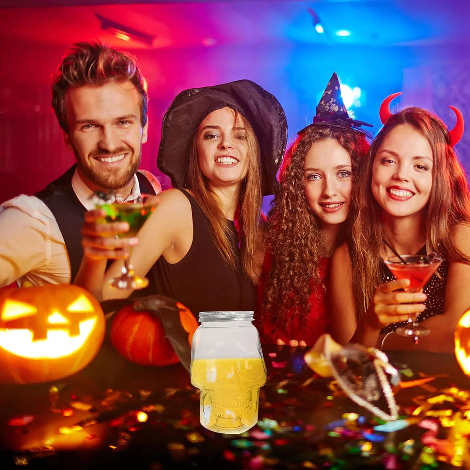 Spooky Skull Clear Plastic Drink Bottle with Lids Milk Beverage Bottles Candy Cookies Jar for Halloween Party Supplies Events 800ml