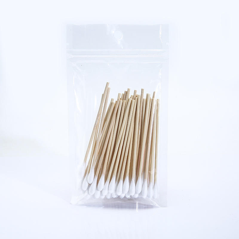 Portable Single-Ended Cotton Swabs with Bamboo Sticks, 50 Pieces in Total.