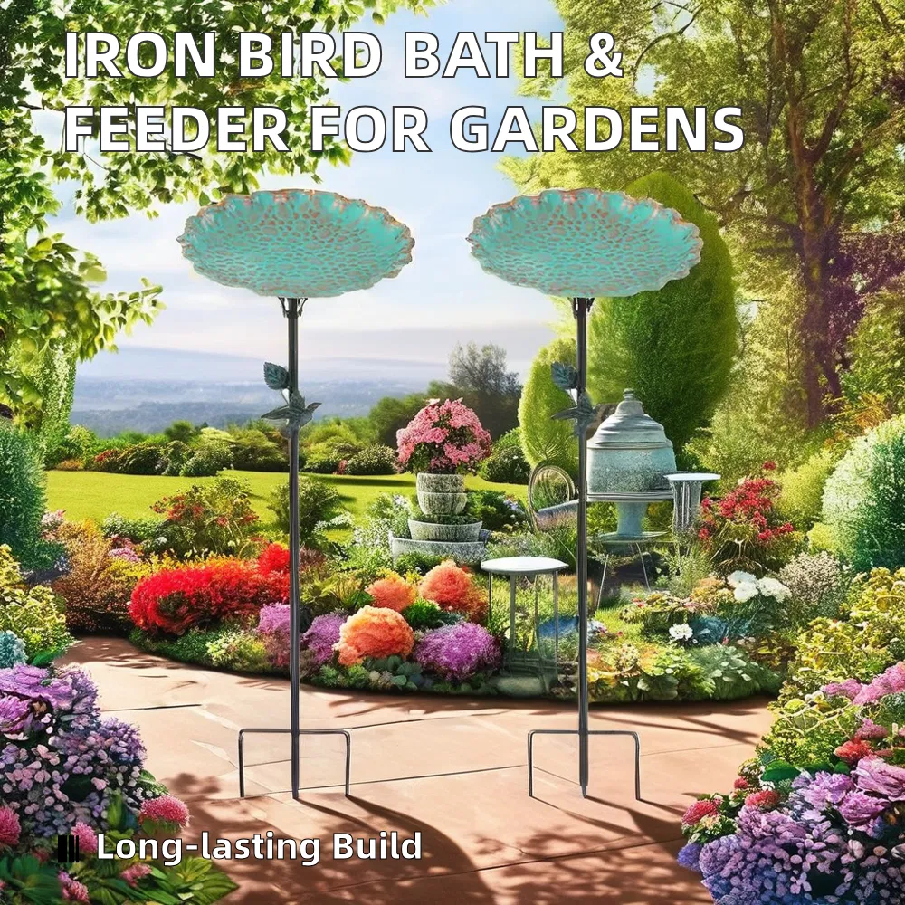 Iron Bird Bath Freestanding Metal Birdfeeder Bowl for Outdoor Garden Patio Yard Lawn Decor