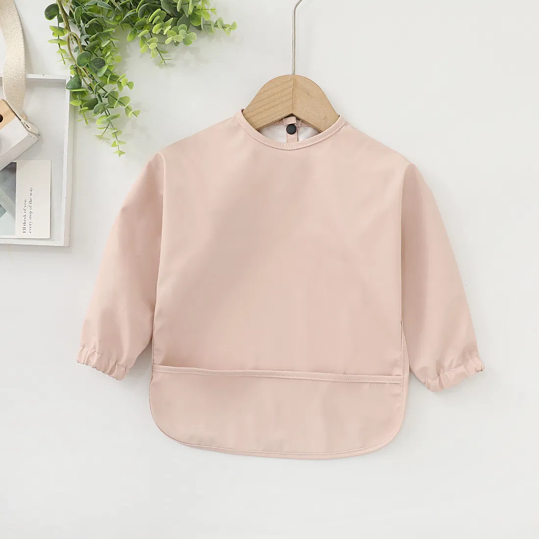 Children's Waterproof Long Sleeves Bibs Plain Baby Feeding Aprons Plastic Baby Eating Apron with Food Catcher