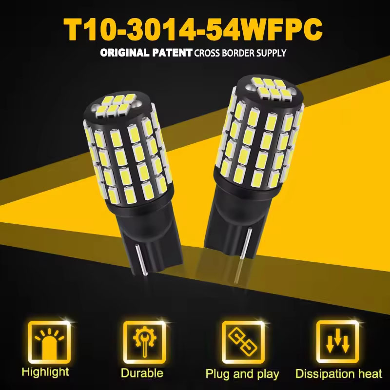 Светодиодные лампы T10 W5W для авто, 54 SMD, 6000K-6500K
