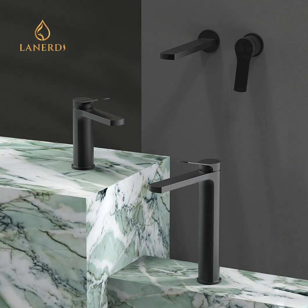 Высокий смеситель для раковины с длинным изливом, черный