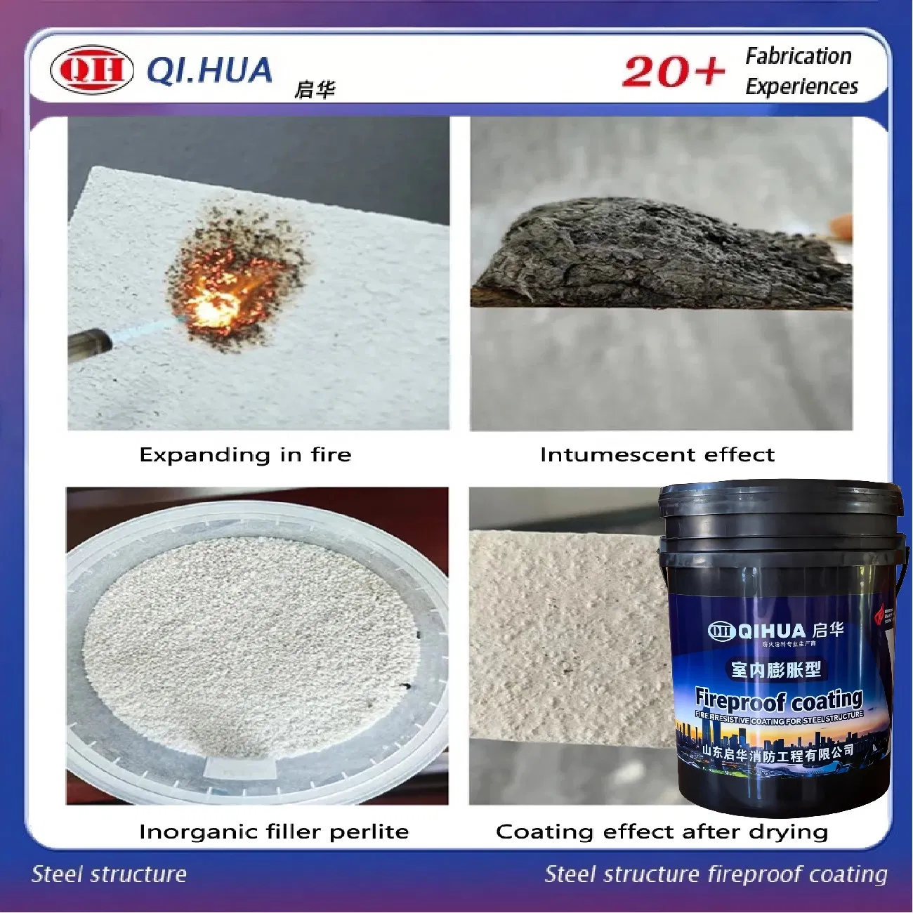 Water Soluble Intdoor Outdoor Thin Film Intumescent Fireproof Coating for Steel Structure