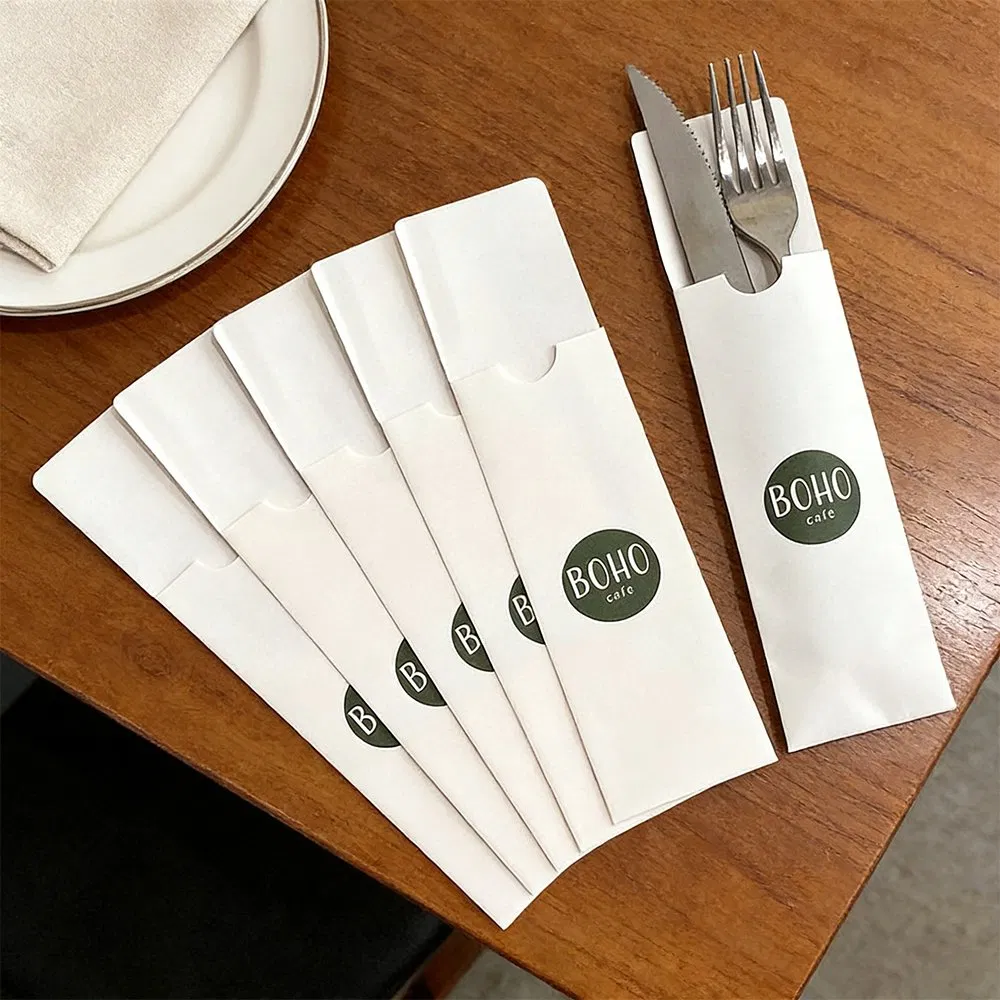 Custom Printing Eco-Friendly Restaurant Fork Knife Spoon Cutlery Paper Bag with Napkin