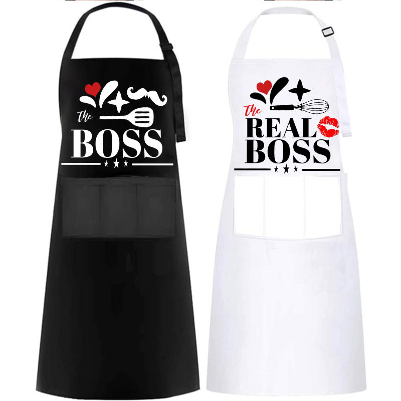 Custom Printing Adjustable Black White Cooking Kitchen Linen Cotton Nylon Restaurant Apron