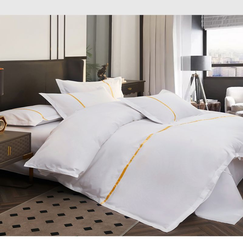 ODM/OEM Hotel Guesthouse Bedding White Brushed Queen King Bed-Linen Webbing Quilt Comforter Duvet Cover Soft Bed Sheets Double Pillowcases Bedding Set