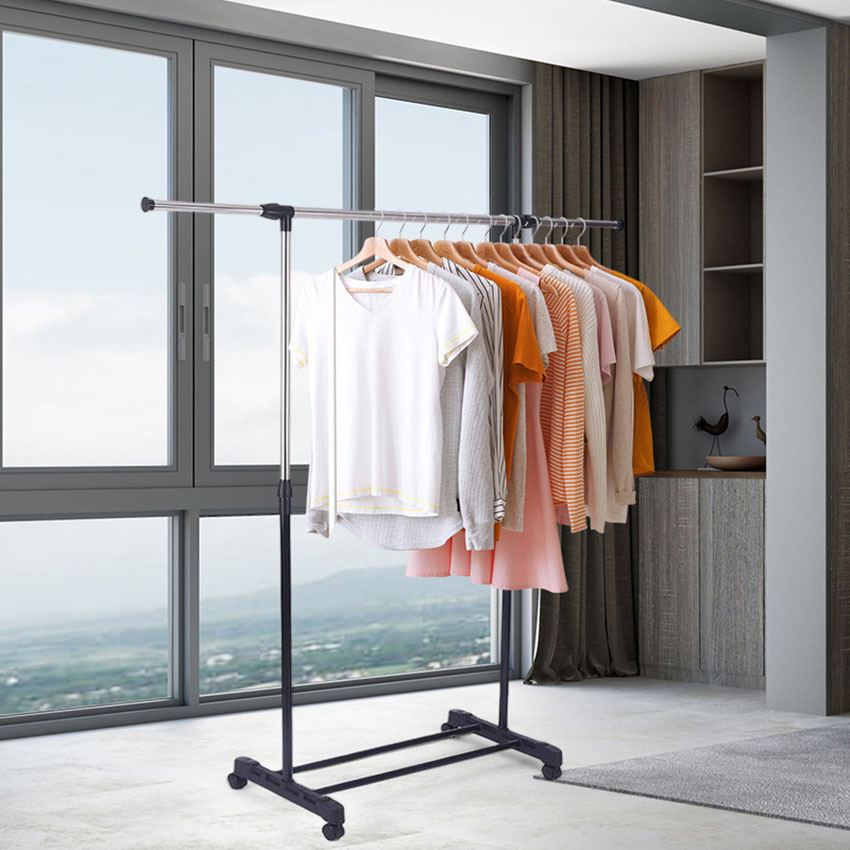 Metal Coat Hanging Stand with Wheels Laundry Drying Clothing Display Round Double Pole Wall Clothes Drying Rack