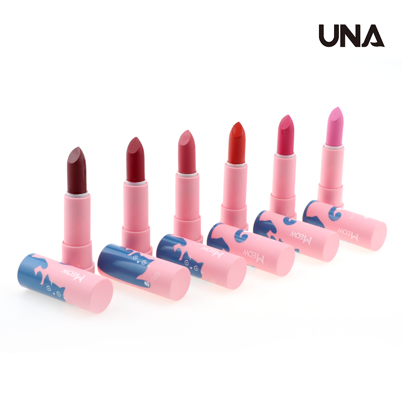 Wholesale Private Label Classic 6 Colors Cute Cat Pink Lip Case Vegan High Pigment Moisturizing Lipstick