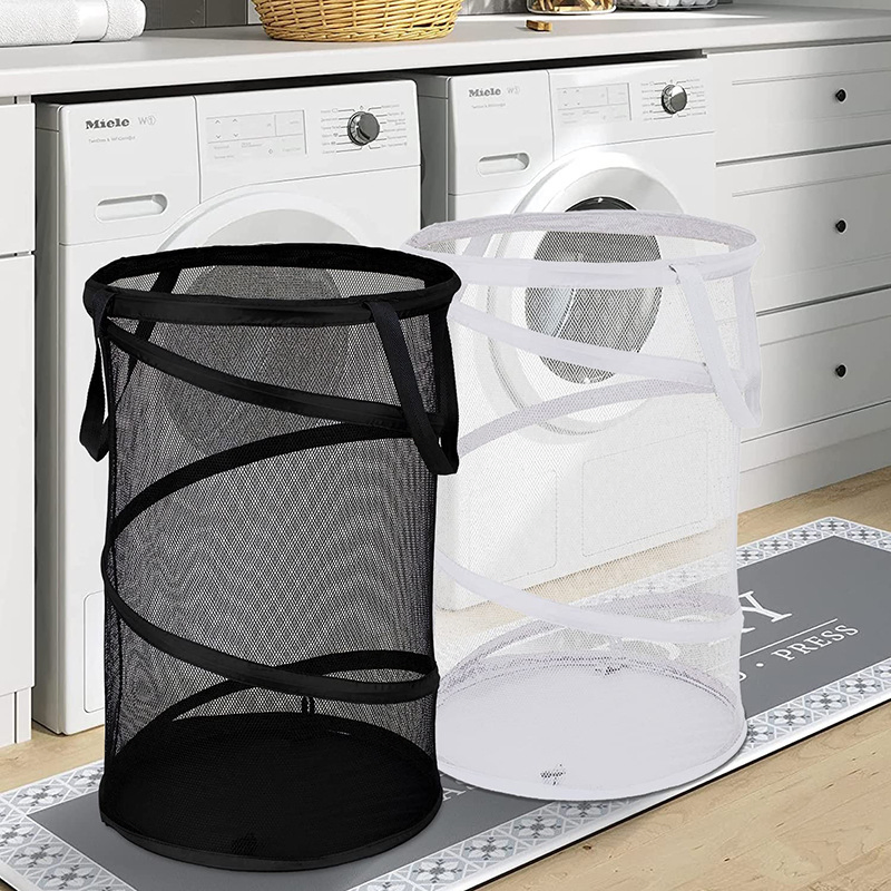 Mesh Collapsible Foldable Washing Clothes Pop up Laundry Basket Hamperwith Lid & Handles