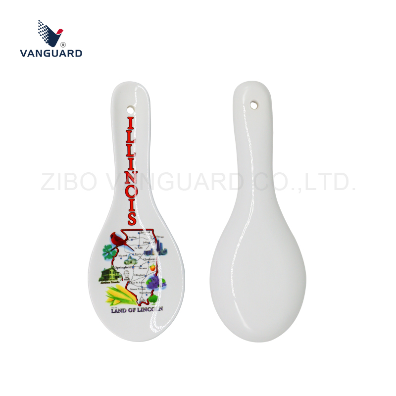 Factory White Dinner Spoon OEM Ceramic Soup Spoon with Decal Printing