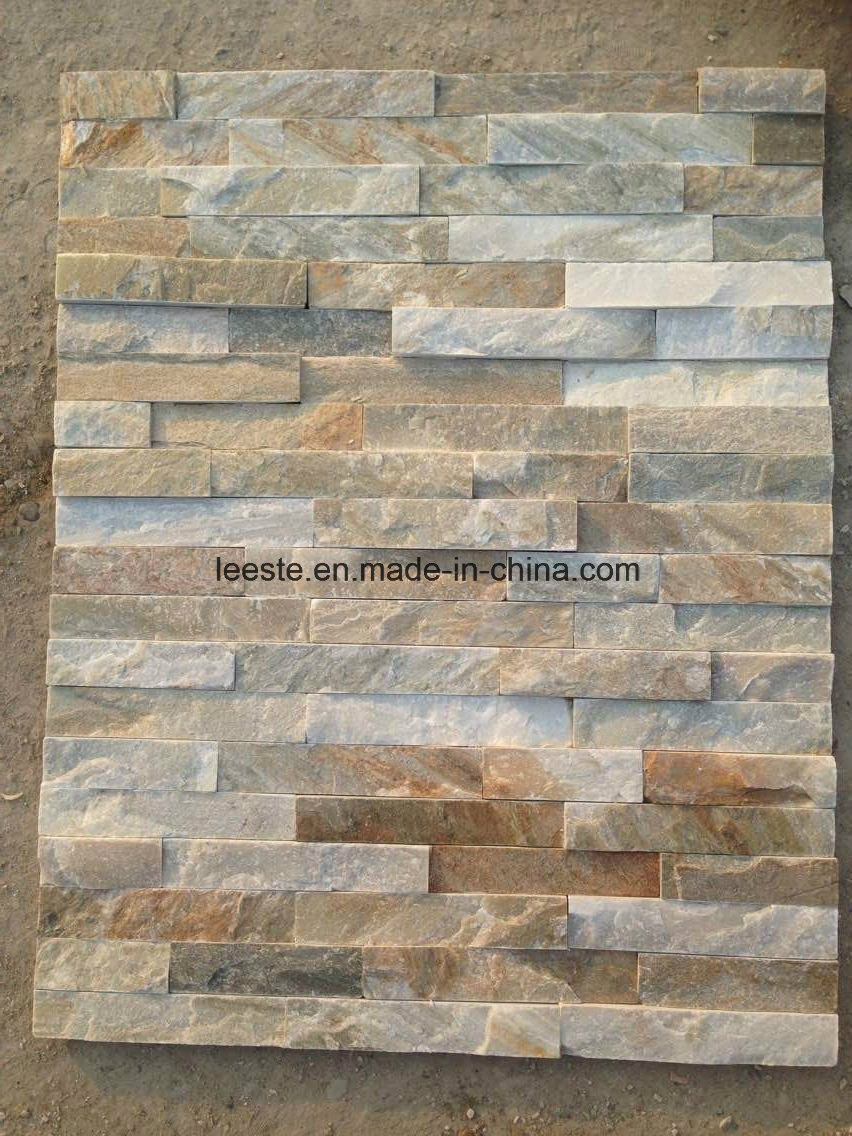 Chinese Wooden Yellow Rusty Slate Culture Stone Wall Cladding
