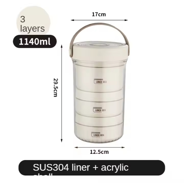 3-Layers Acrylic Plastic Borrow Word Sork Insulated Bento Lunch Box Kitchen Organizer Lb-3