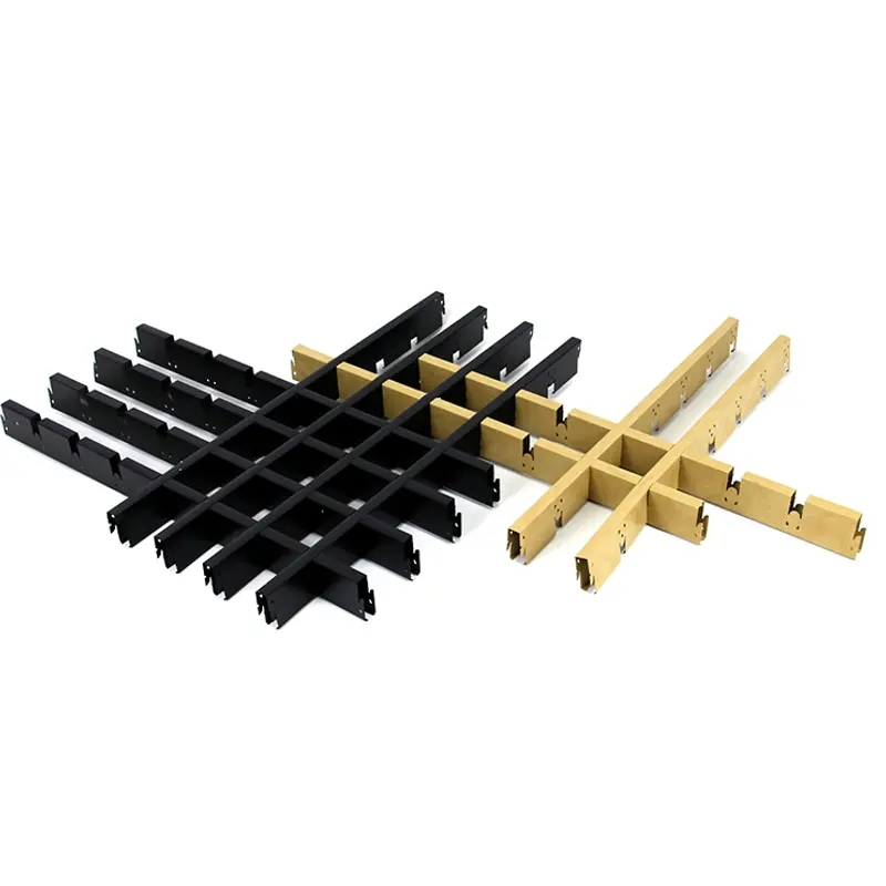 Competitive Price Aluminum Baffle Finish System Metal Decorative Suspended Wooden Grain Grid Ceiling