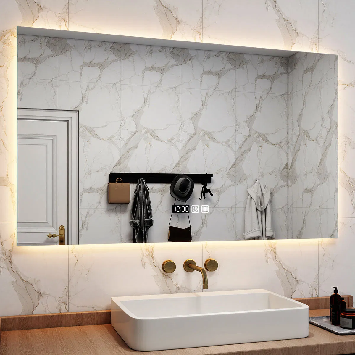 CE Manufacturer Home Decoration Bathroom Furniture Rectangle Bluetooth Mirror with Speaker Bluetooth Dressing Smart Wall Backlit Glass Light LED Mirror
