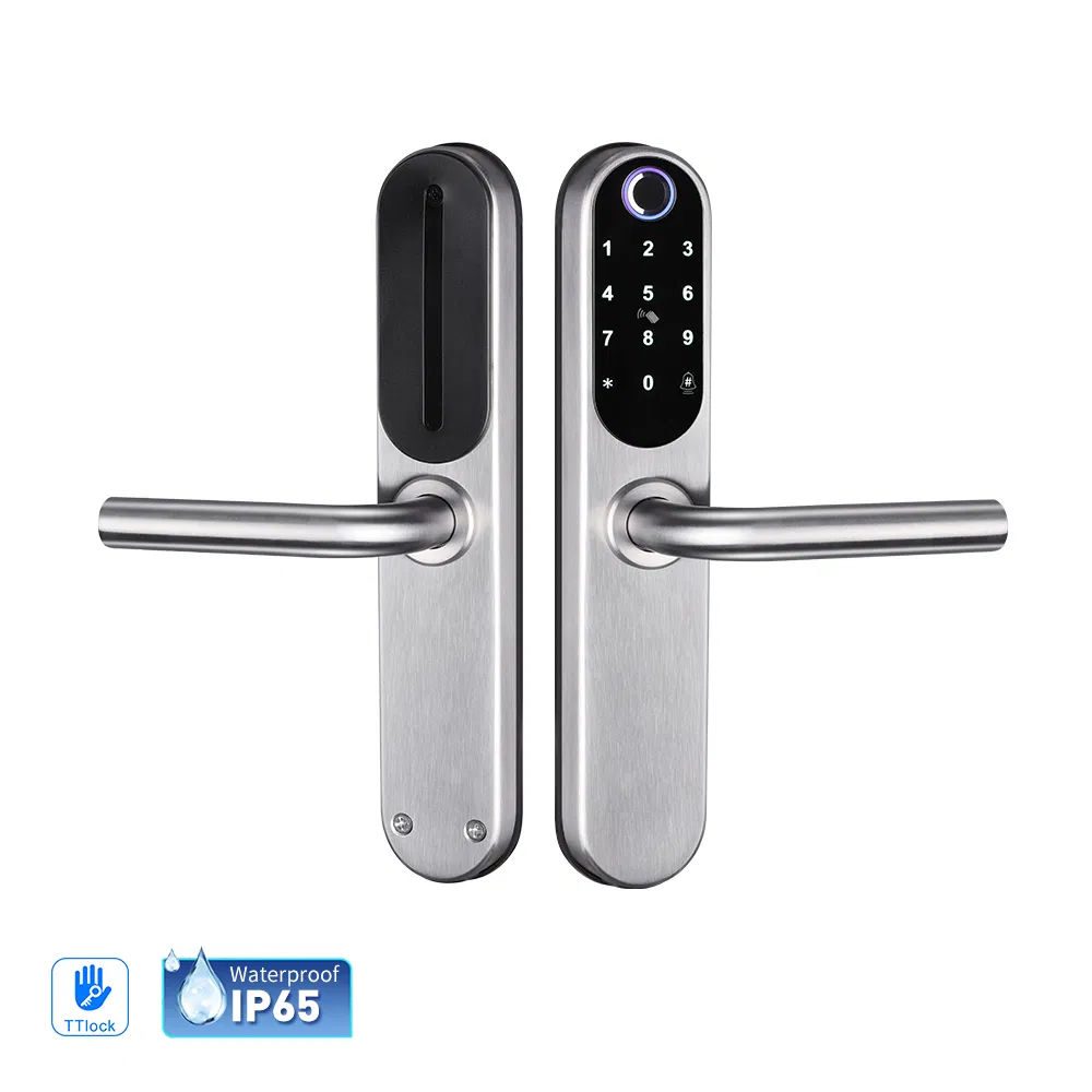 Intelligent Wood Smart Door Lock Fingerprint Unlock Digital Handle Lock BLE Ttlock APP Alexa Connection Cloud Data Deadbolt