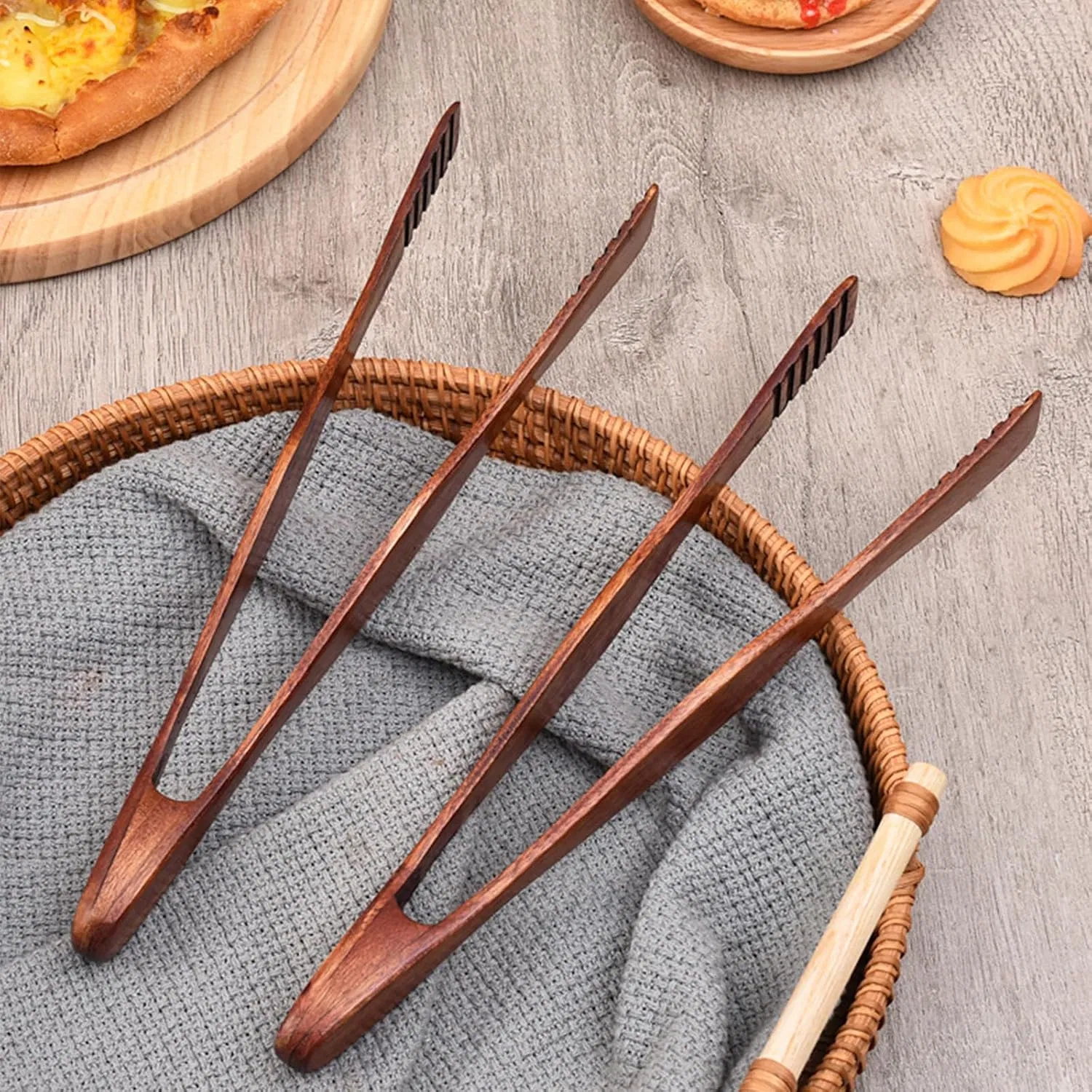 Wooden Toast Pliers 10.4-Inch Kitchen Tool Natural Wood Cooking Clip