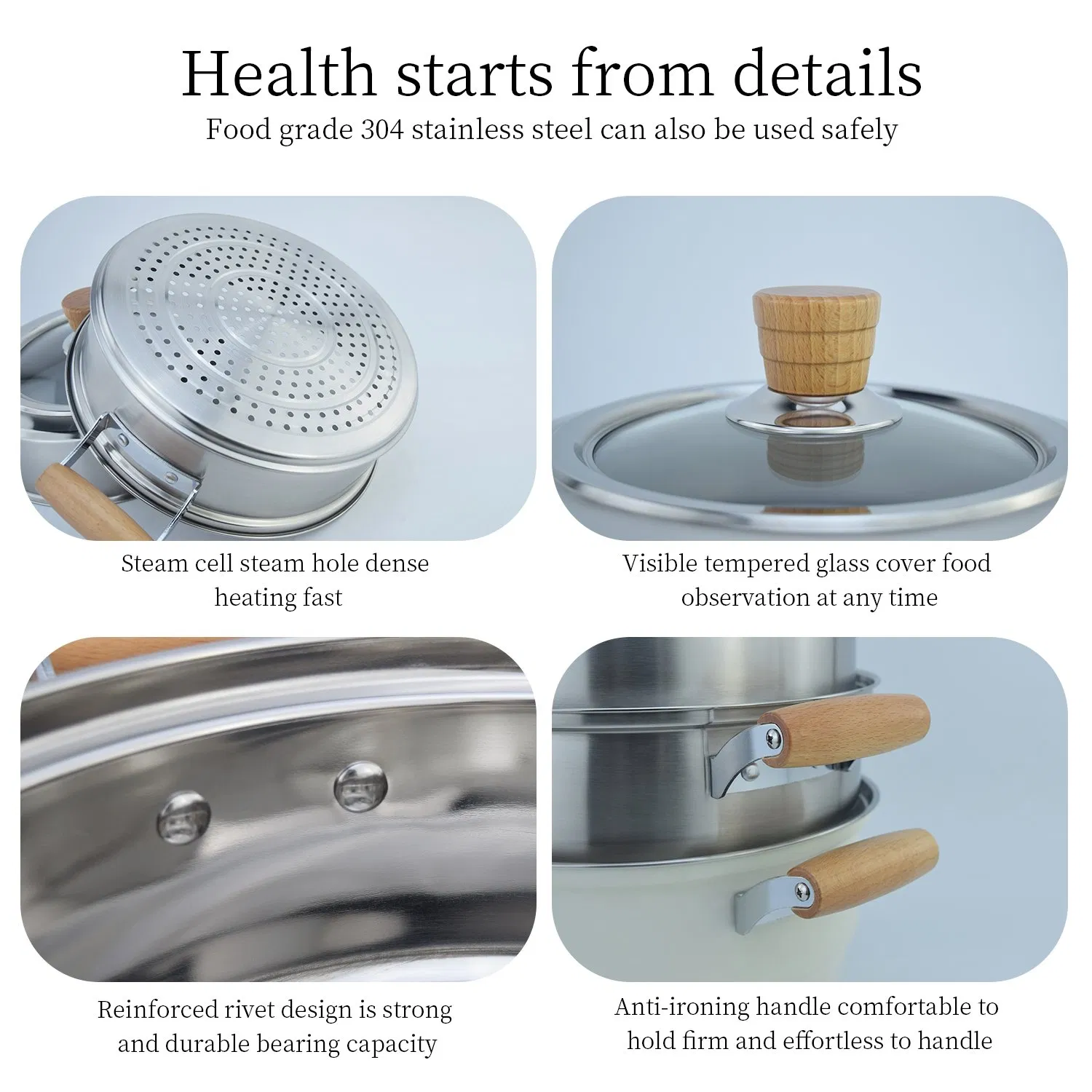 Bamboo Wish 304 Steel Double Grate Steamer Stew Pot