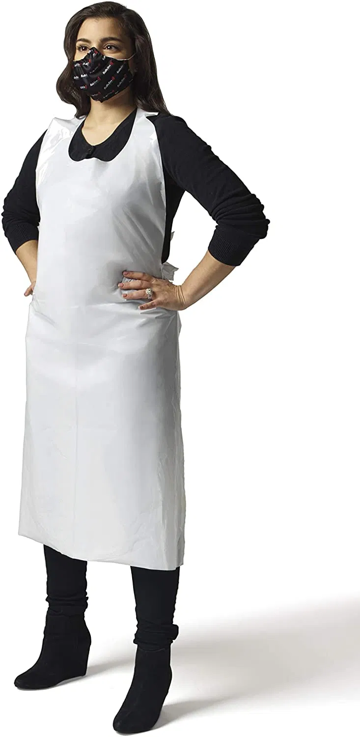 6g Customized HDPE White/Blue Disposable Apron (Hot Sale in Jeddah, SA)