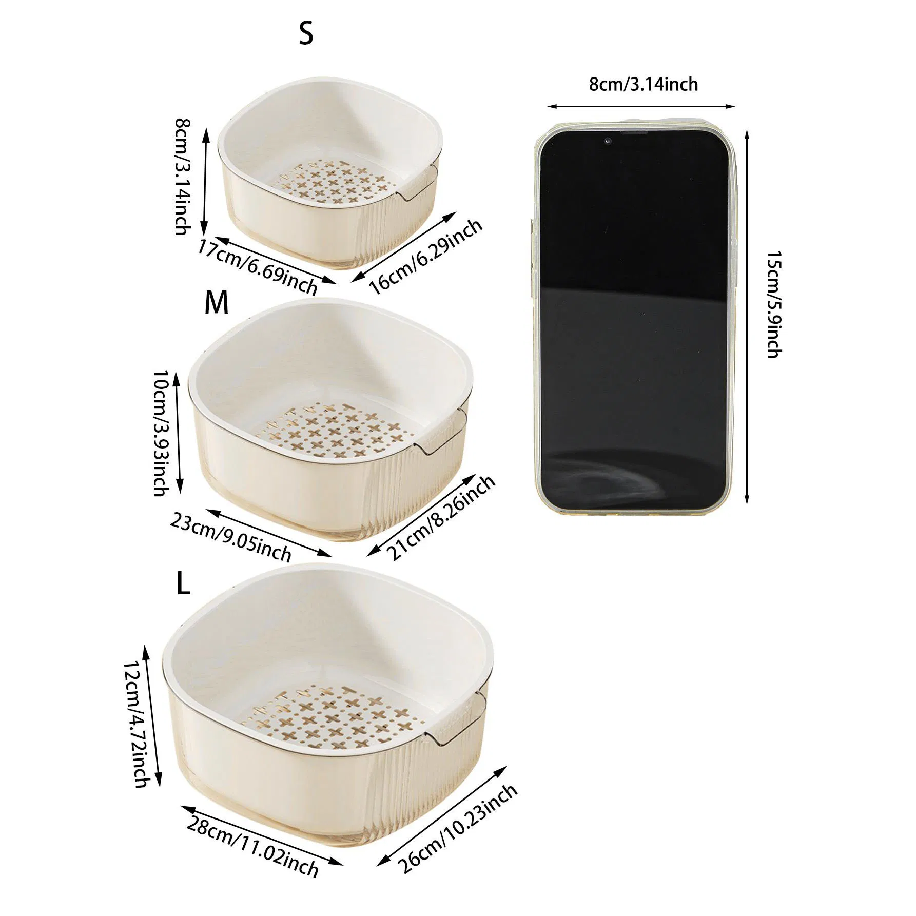 3 in 1 Set Thickened Kitchen Storage Plastic Double Layer Draining Basket