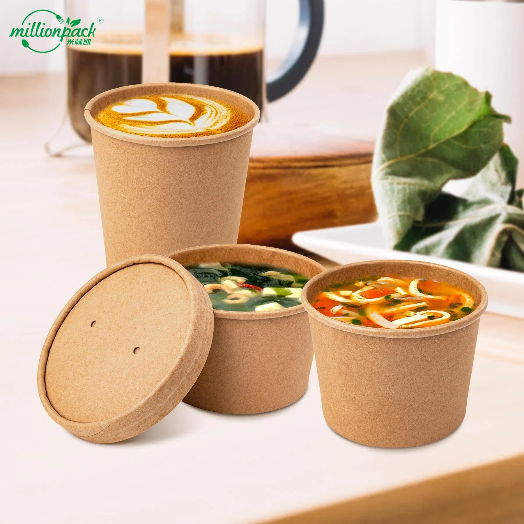 Various Size Disposable Soup Cup Kraft Paper Bowl for Portion Control Needs