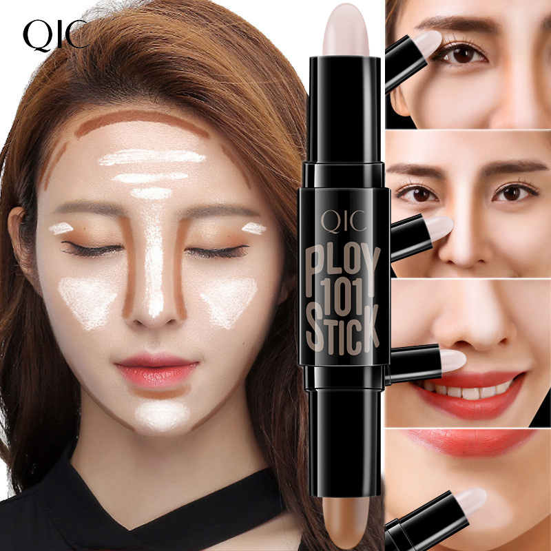 New Face Makeup Double Head Matte 2 in 1 Round Plastic Tube Contour Concealer Stick with Brush