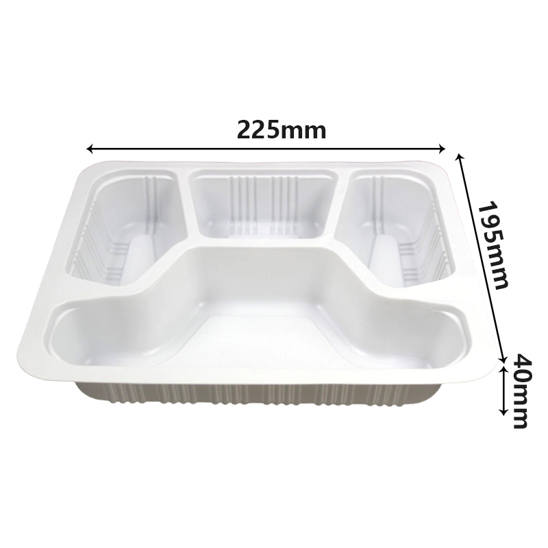 Four Parts Lunch Box Disposable Plastic Tableware 225mm Length PP Plastic White