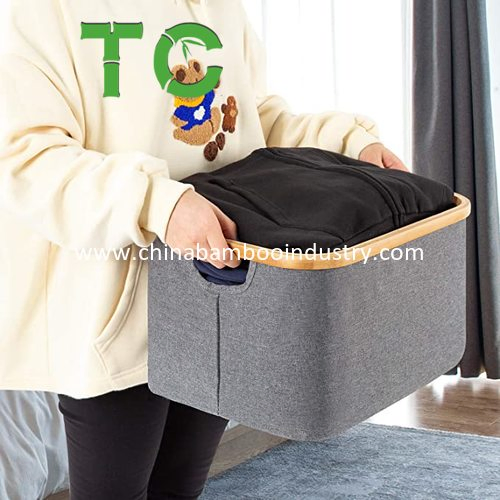 Wholesale Bamboo Laundry Hamper Basket with Handle Collapsible Clothes Storage Bag Bamboo Laundry Basket Collapsible Cloth Hamper