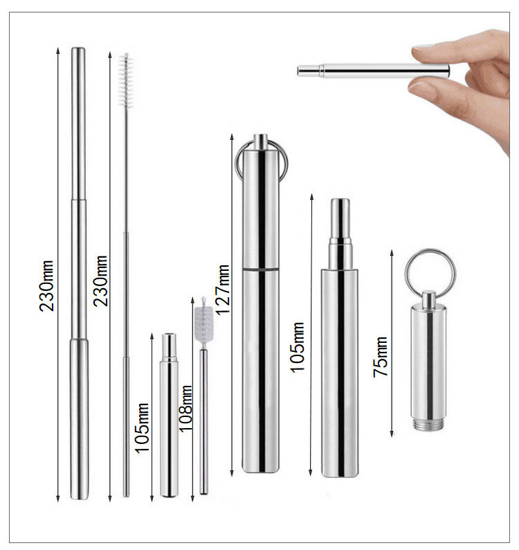 Stainless Steel Straw Set with Brush for Drinking Bar Tools Drinking Straw