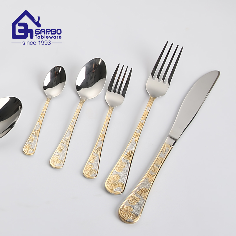 Gold Ion-Plating Stainless Steel Dinner Fork with Design Mirror Polish in Stock