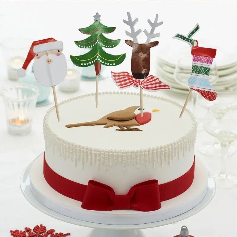 Merry Christmas Cake Fruit Sticks for Wedding Decoration Christmas Stocking Tree