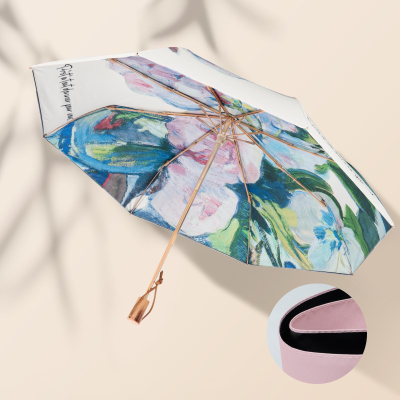 Складной зонт от солнца с деревянной ручкой и защитой от УФ