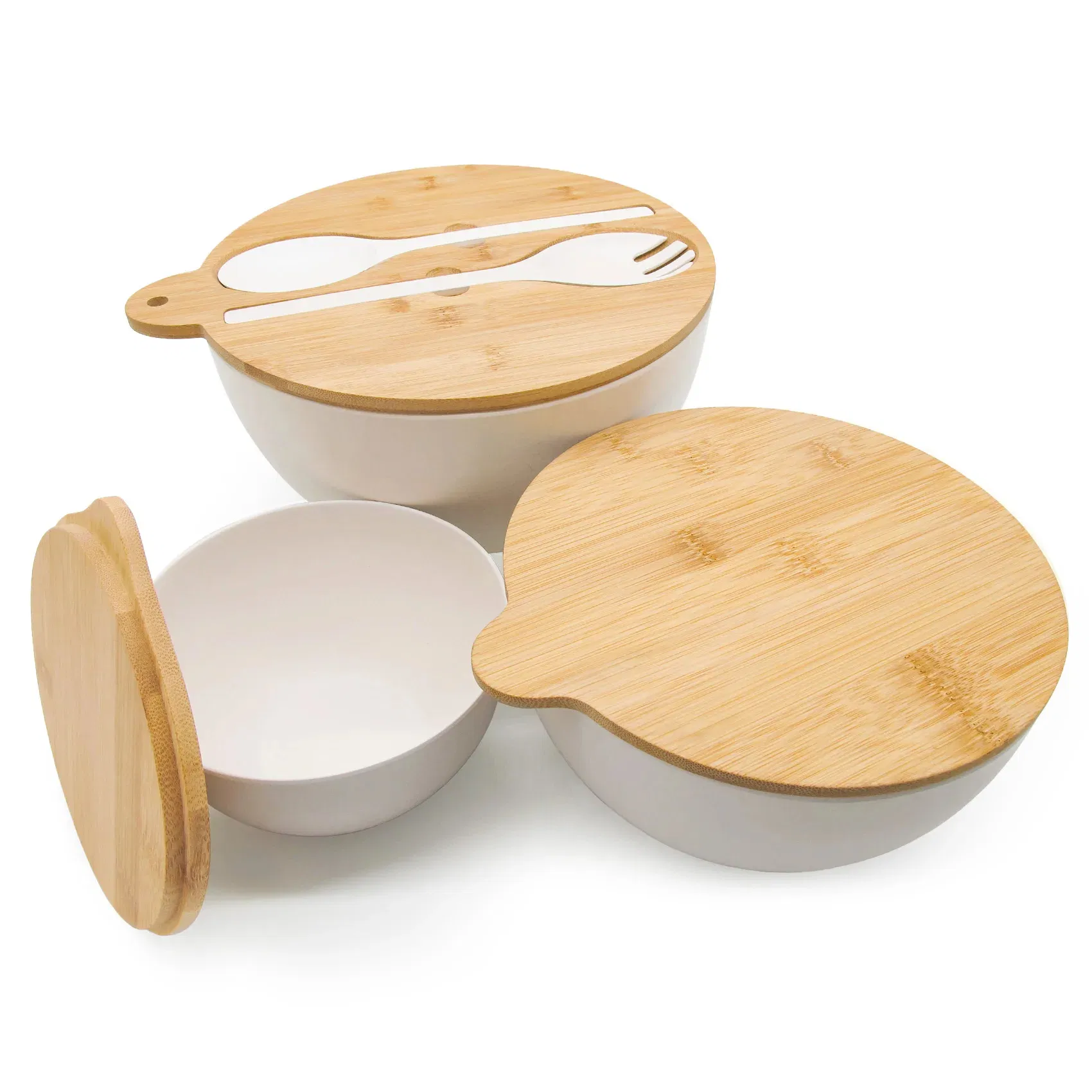 Eco-Friendly Bamboo Fiber Salad Bowl Set with Lid