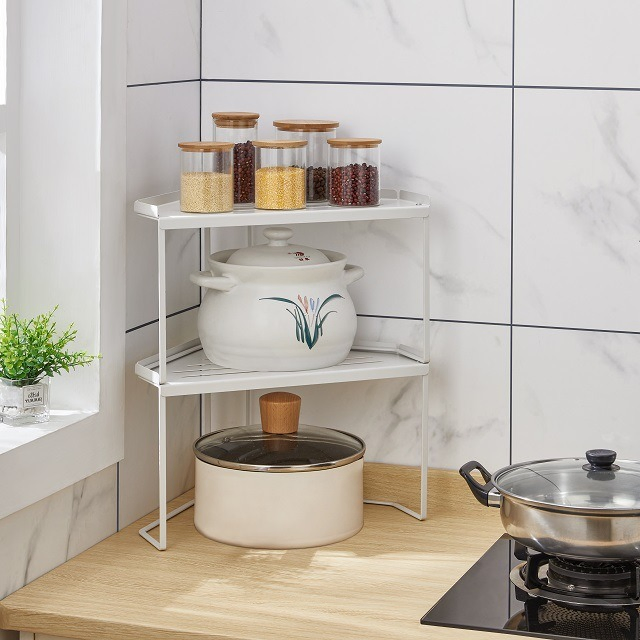 Metal Single-Layer Stackable Corner Storage Rack Kitchen Spice Storage Countertop Pot Holder