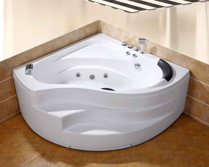 Угловая акриловая ванна с джакузи и водопадом