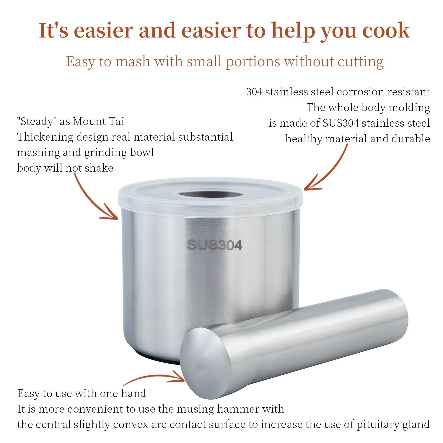 10cm 304 Stainless Steel Garlic Rammer Hand Grind