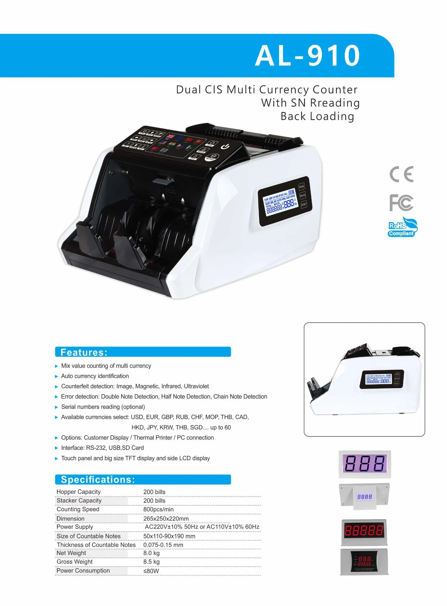 Al-910 Money Counting Machine Economic Currency Banknote Machine Factory Bill Counter