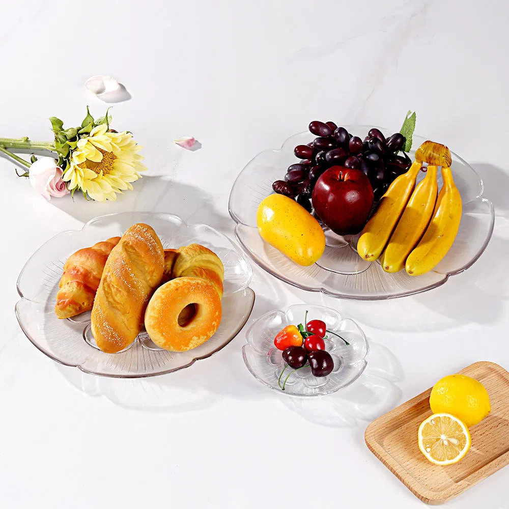 Elegant Floral Petal Serving Bowl Polished Plastic Fruit/Dessert Plate with Leaf Design