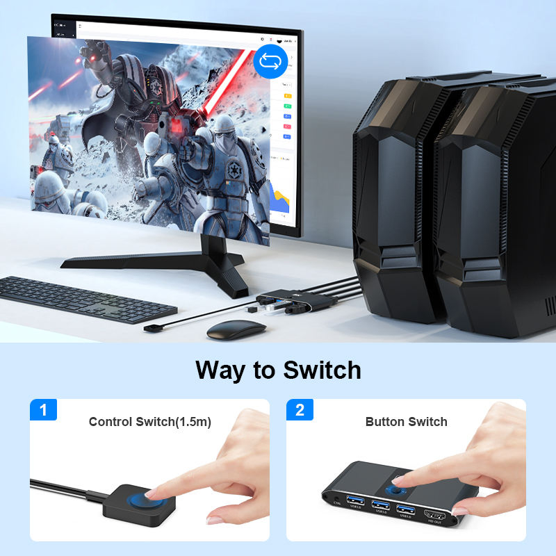 Custom Dp 1.4 Dual 8K@60Hz Kvm Switch Gaming Dock for 2 PCS 2 Monitors W/ EDID G-Sync Freesync Kvm Switcher